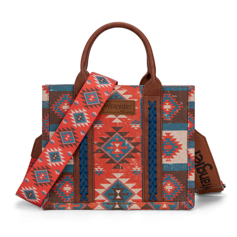 WG2209-8120S  Wrangler Aztec Pattern Dual Sided Print -Tote/Crossbody -Burgundy