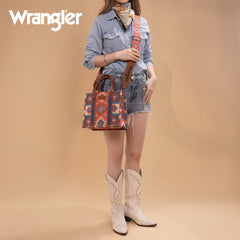 WG2209-8120S  Wrangler Aztec Pattern Dual Sided Print -Tote/Crossbody -Burgundy