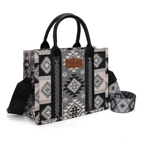 WG2209-8120S  Wrangler Aztec Pattern Dual Sided Print -Tote/Crossbody -Black