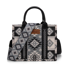 WG2209-8120S  Wrangler Aztec Pattern Dual Sided Print -Tote/Crossbody -Black
