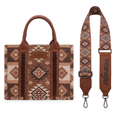 WG2209-8120S  Wrangler Aztec Pattern Dual Sided Print -Tote/Crossbody -Brown