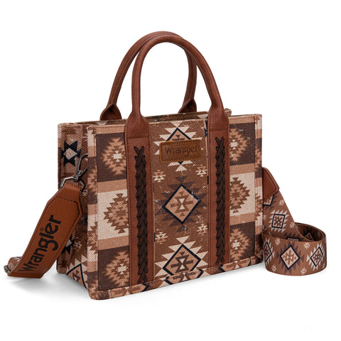WG2209-8120S  Wrangler Aztec Pattern Dual Sided Print -Tote/Crossbody -Brown