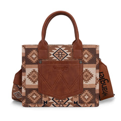 WG2209-8120S  Wrangler Aztec Pattern Dual Sided Print -Tote/Crossbody -Brown