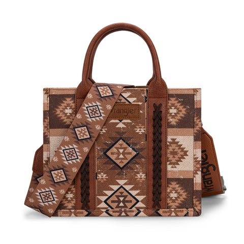 WG2209-8120S  Wrangler Aztec Pattern Dual Sided Print -Tote/Crossbody -Brown