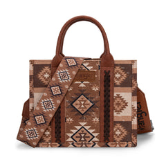 WG2209-8120S  Wrangler Aztec Pattern Dual Sided Print -Tote/Crossbody -Brown