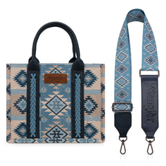 WG2209-8120S  Wrangler Aztec Pattern Dual Sided Print -Tote/Crossbody -Jean