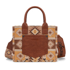 WG2209-8120S  Wrangler Aztec Pattern Dual Sided Print -Tote/Crossbody - Light Brown