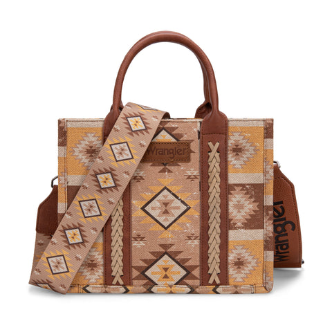 WG2209-8120S  Wrangler Aztec Pattern Dual Sided Print -Tote/Crossbody - Light Brown