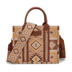 WG2209-8120S  Wrangler Aztec Pattern Dual Sided Print -Tote/Crossbody - Light Brown