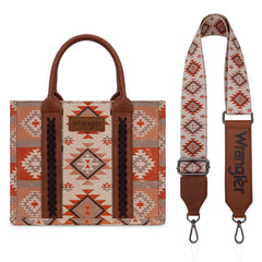 WG2209-8120S  Wrangler Aztec Pattern Dual Sided Print -Tote/Crossbody -Tan