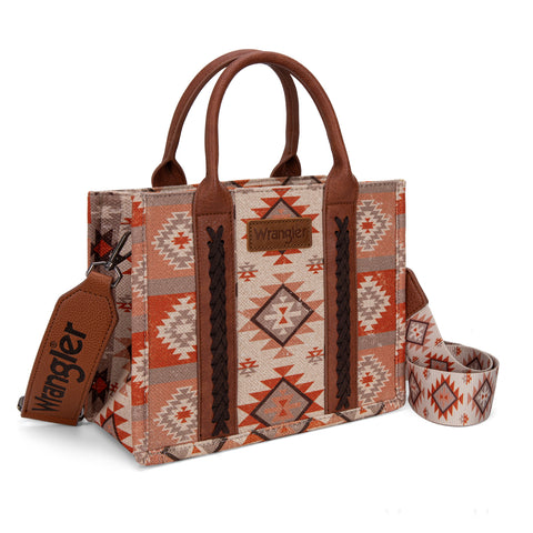 WG2209-8120S  Wrangler Aztec Pattern Dual Sided Print -Tote/Crossbody -Tan