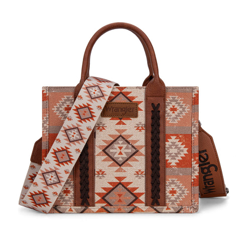 WG2209-8120S  Wrangler Aztec Pattern Dual Sided Print -Tote/Crossbody -Tan