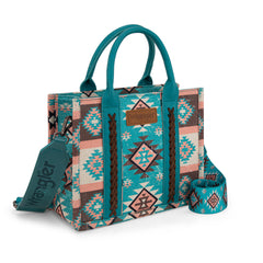 WG2209-8120S  Wrangler Aztec Pattern Dual Sided Print -Tote/Crossbody -Turquoise