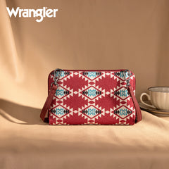 WG221-183  Wrangler Aztec Distressed Print Dual Sided Print Phone Wallet Crossbody-Burgundy