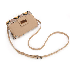 WG221-183  Wrangler Aztec Distressed Print Dual Sided Print Phone Wallet Crossbody-Beige