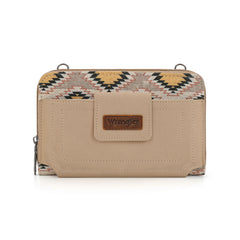 WG221-183  Wrangler Aztec Distressed Print Dual Sided Print Phone Wallet Crossbody-Beige