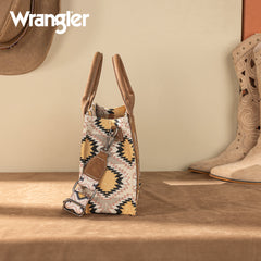 WG221-8120  Wrangler Aztec Distressed Print Dual Sided Print -Tote/Crossbody -Beige