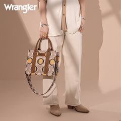 WG221-8120  Wrangler Aztec Distressed Print Dual Sided Print -Tote/Crossbody -Beige