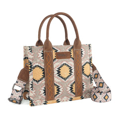 WG221-8120  Wrangler Aztec Distressed Print Dual Sided Print -Tote/Crossbody -Beige