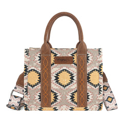 WG221-8120  Wrangler Aztec Distressed Print Dual Sided Print -Tote/Crossbody -Beige