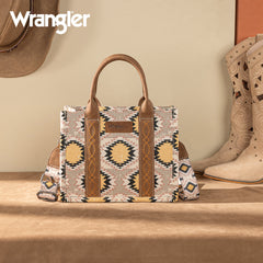 WG221-8120  Wrangler Aztec Distressed Print Dual Sided Print -Tote/Crossbody -Beige