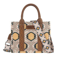 WG221-8120  Wrangler Aztec Distressed Print Dual Sided Print -Tote/Crossbody -Beige