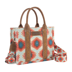 WG221-8120  Wrangler Aztec Distressed Print Dual Sided Print -Tote/Crossbody -Red