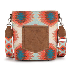 WG221-8360  Wrangler Aztec Distressed Print Dual Sided Print Crossbody-Burgundy