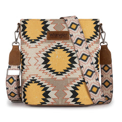 WG221-8360  Wrangler Aztec Distressed Print Dual Sided Print Crossbody-Beige