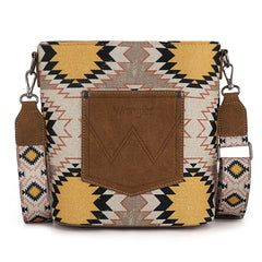WG221-8360  Wrangler Aztec Distressed Print Dual Sided Print Crossbody-Beige