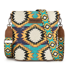 WG221-8360 Wrangler Aztec Distressed Print Dual Sided Print Crossbody - Green
