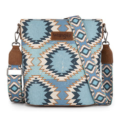 WG221-8360  Wrangler Aztec Distressed Print Dual Sided Print Crossbody-Jean