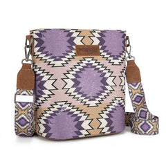 WG221-8360  Wrangler Aztec Distressed Print Dual Sided Print Crossbody-Purple