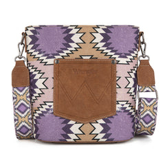 WG221-8360  Wrangler Aztec Distressed Print Dual Sided Print Crossbody-Purple