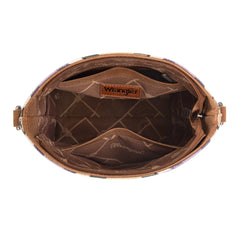 WG221-8360  Wrangler Aztec Distressed Print Dual Sided Print Crossbody-Purple