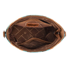 WG221-8360  Wrangler Aztec Distressed Print Dual Sided Print Crossbody-Turquoise