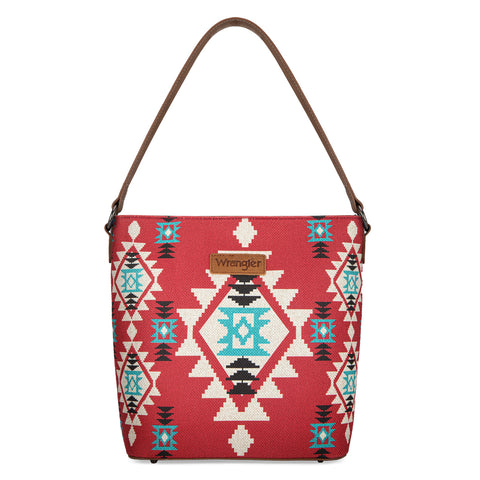 WG221-918  Wrangler Aztec Distressed Print Dual Sided Print Hobo Bag/Crossbody-Burgundy