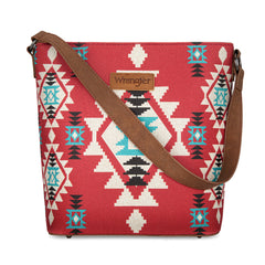 WG221-918  Wrangler Aztec Distressed Print Dual Sided Print Hobo Bag/Crossbody-Burgundy