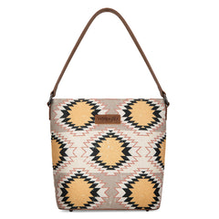WG221-918  Wrangler Aztec Distressed Print Dual Sided Print Hobo Bag/Crossbody-Beige