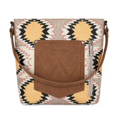 WG221-918  Wrangler Aztec Distressed Print Dual Sided Print Hobo Bag/Crossbody-Beige