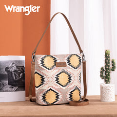 WG221-918  Wrangler Aztec Distressed Print Dual Sided Print Hobo Bag/Crossbody-Beige