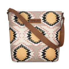 WG221-918  Wrangler Aztec Distressed Print Dual Sided Print Hobo Bag/Crossbody-Beige