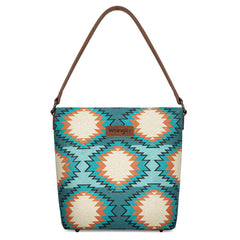WG221-918  Wrangler Aztec Distressed Print Dual Sided Print Hobo Bag/Crossbody-Turquoise