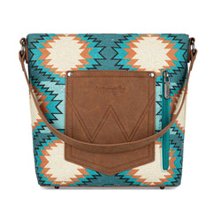 WG221-918  Wrangler Aztec Distressed Print Dual Sided Print Hobo Bag/Crossbody-Turquoise