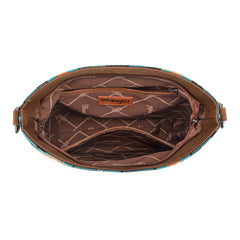 WG221-918  Wrangler Aztec Distressed Print Dual Sided Print Hobo Bag/Crossbody-Turquoise