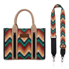 WG2211-8120S  Wrangler Southwestern Pattern Dual Sided Print -Tote/Crossbody - BLACK