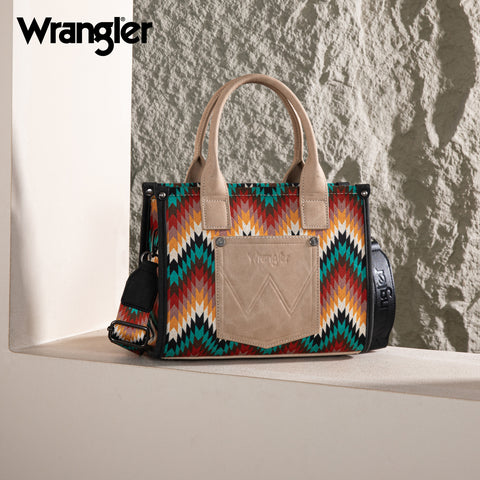 WG2211-8120S  Wrangler Southwestern Pattern Dual Sided Print -Tote/Crossbody - BLACK