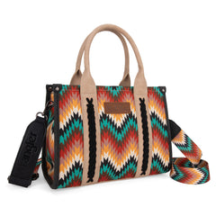 WG2211-8120S  Wrangler Southwestern Pattern Dual Sided Print -Tote/Crossbody - BLACK