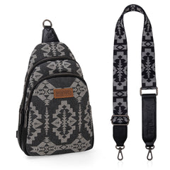 WG2212-226  Wrangler Southwestern  Print Small Canvas Sling Bag/Crossbody/Chest Bag -  Black