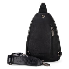 WG2212-226  Wrangler Southwestern  Print Small Canvas Sling Bag/Crossbody/Chest Bag -  Black